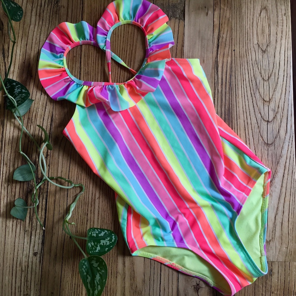 Vibrant neon striped one piece swimsuit